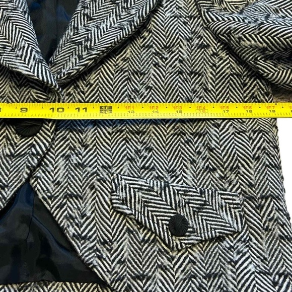 J’ENVIE NEW YORK Black & White Herringbone Wool Lined Cropped Jacket size 10 - Picture 4 of 9
